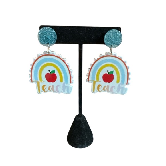 3/$20 Rainbow Apple Teacher Earrings - Picture 3 of 7